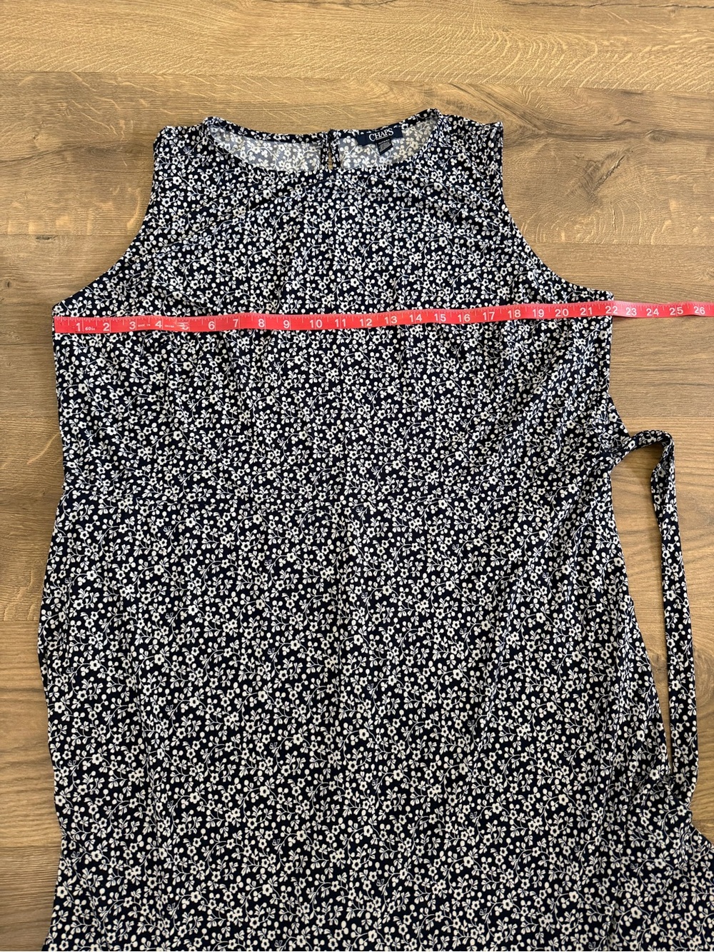 Chaps Navy Floral Sleeveless Tie Waist Midi Dress 1X - Picture 8 of 8